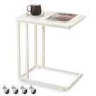 Mesa final VASAGLE Bandeja de TV em forma de C com creme Rolling Casters