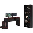 Mesa Gamer 1 Gaveta E Estante Livreiro Preto Vermelho ARLY Mesa Gamer 1 Gaveta E Estante Livreiro Preto Vermelho ARLY