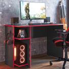 Mesa Gamer 2 Prateleiras Preto Fosco/Vermelho 3875 - Qmovi