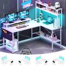 Mesa Gamer Aheaplus em L com LED e Tomadas, Cor Branca
