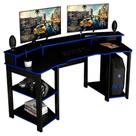 Mesa Gamer Cockpit 3 Prateleiras Me4167 Preto Azul Mesa Gamer Cockpit 3 Prateleiras Me4167 Preto Azul