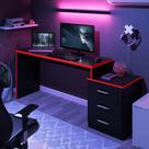 Mesa Gamer DRX 5000 Preto Trama Vermelho Com Plataforma E 3 Gavetas MDP 25mm