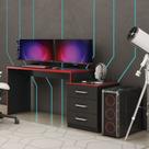 Mesa Gamer DRX5000 Escrivaninha Gamer com Gaveteiro 3 Gavetas Mesa para Computador PC Setup Gamer Home Office Estação Gamer Cor Vermelho