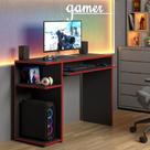 Mesa Gamer Para Computador Com Suporte Para Teclado Deslizante E Bordas Coloridas - Preto Vermelho