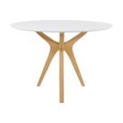 Mesa Graveto Base em Madeira Clara Tampo Redondo 120cm Branca