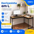 Mesa Home Office em L Compacta e Funcional com Estrutura Metálica Preta e Tampo Amadeirado Mesa Home Office em L Compacta e Funcional com Estrutura Metálica Preta e Tampo Amadeirado