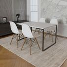 Mesa Industrial Base de Ferro Preto Tampo 137x90 Branco 4 Cadeiras Eames Madeira Assento Branco