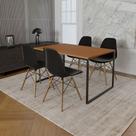Mesa Industrial Base de Ferro Preto Tampo 137x90 Canela 4 Cadeiras Eames Madeira Assento Preto