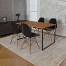Mesa Industrial Base De Ferro Preto Tampo 137X90 Canela 4 Cadeiras Madeira Assento Preto Marrom