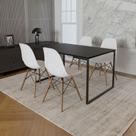 Mesa Industrial Base de Ferro Preto Tampo 137x90 Preto 4 Cadeiras Eames Madeira Assento Branco