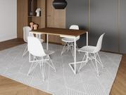 Mesa Industrial Base Ferro Branco em V Tampo 137x90 Amendoa 4 Cadeiras Eames Assento Branco Ferro Branco Mesinha P/ Sala