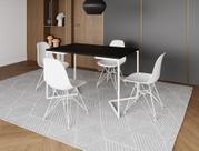 Mesa Industrial Base Ferro Branco em V Tampo 137x90 Preto 4 Cadeiras Eames Assento Branco Ferro Branco