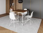 Mesa Industrial Base Ferro Branco em V Tampo 90x90 Amendoa 4 Cadeiras Eames Ferro Assento Branco