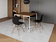 Mesa Industrial Base Ferro Branco em V Tampo 90x90 Amendoa 4 Cadeiras Eames Madeira Assento Preto