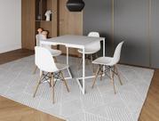 Mesa Industrial Base Ferro Branco em V Tampo 90x90 Branco 4 Cadeiras Eames Madeira Assento Branco