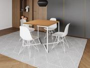 Mesa Industrial Base Ferro Branco em V Tampo 90x90 Canela 4 Cadeiras Eames Ferro Assento Branco