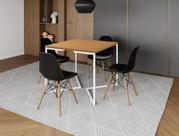 Mesa Industrial Base Ferro Branco em V Tampo 90x90 Canela 4 Cadeiras Eames Madeira Assento Preto
