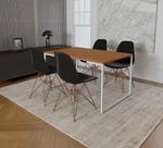 Mesa Industrial Base Ferro Branco Tampo 137x90 Canela 4 Cadeiras Eames Ferro Cobre Assento Preto