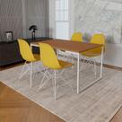 Mesa Industrial Base Ferro Branco Tampo 137x90 Canela 4 Cadeiras Ferro Branco Assento Amarelo