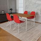 Mesa Industrial Base Ferro Branco Tampo 137x90 Canela 4 Cadeiras Ferro Branco Assento Vermelho