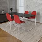 Mesa Industrial Base Ferro Branco Tampo 137x90 Preto 4 Cadeiras Ferro Branco Assento Vermelho