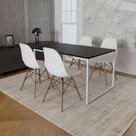 Mesa Industrial Base Ferro Branco Tampo 137X90 Preto 4 Cadeiras Madeira Assento Branco Preto Mesa Industrial Base Ferro Branco Tampo 137X90 Preto 4 Cadeiras Madeira Assento Branco Preto