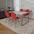 Mesa Industrial Base Ferro Cobre 137x90 Tampo Branco 4 Cadeiras Eiffel Madeira Assento Vermelho