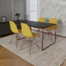 Mesa Industrial Base Ferro Cobre 137x90 Tampo Preto 4 Cadeiras Eiffel Ferro Cobre Assento Amarelo