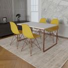 Mesa Industrial Base Ferro Cobre Tampo 137x90 Branco 4 Cadeiras Ferro Cobre Assento Amarelo