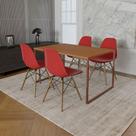 Mesa Industrial Base Ferro Cobre Tampo 137x90 Canela 4 Cadeiras Eames Madeira Assento Vermelho