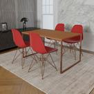 Mesa Industrial Base Ferro Cobre Tampo 137x90 Canela 4 Cadeiras Ferro Cobre Assento Vermelho