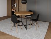 Mesa Industrial Base Ferro Preto em V Tampo 110cm Canela 4 Cadeiras Eames Madeira Assento Preto