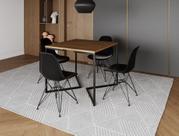 Mesa Industrial Base Ferro Preto em V Tampo 90x90 Amendoa 4 Cadeiras Eames Ferro Assento Preto