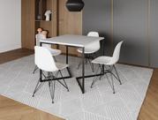 Mesa Industrial Base Ferro Preto em V Tampo 90x90 Branco 4 Cadeiras Eames Ferro Assento Branco