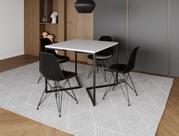Mesa Industrial Base Ferro Preto em V Tampo 90x90 Branco 4 Cadeiras Eames Ferro Assento Preto