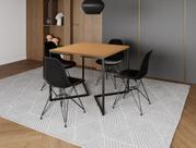 Mesa Industrial Base Ferro Preto em V Tampo 90x90 Canela 4 Cadeiras Eames Ferro Assento Preto
