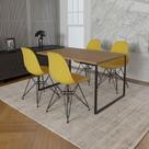 Mesa Industrial Base Ferro Preto Tampo 137x90 Amêndoa 4 Cadeiras Ferro Preto Assento Amarelo