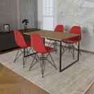 Mesa Industrial Base Ferro Preto Tampo 137x90 Amêndoa 4 Cadeiras Ferro Preto Assento Vermelho