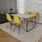 Mesa Industrial Base Ferro Preto Tampo 137x90 Branco 4 Cadeiras Ferro Preto Assento Amarelo