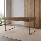 Mesa Industrial Caixote Filadélfia Tampo 120x75 Amêndoa Base Ferro Dourado