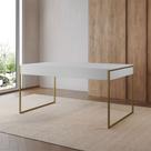 Mesa Industrial Caixote Filadélfia Tampo 120x75 Branco Base Ferro Dourado
