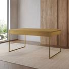 Mesa Industrial Caixote Filadélfia Tampo 120x75 Freijó Base Ferro Dourado