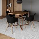Mesa Industrial Jantar Amêndoa Quadrada 90Cm Base Cobre V Com 4 Poltronas Pretas Madeir Amendoa
