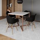Mesa Industrial Jantar Branca Quadrada 90Cm Base Cobre V Com 4 Poltronas Pretas Madeira Branco Mesa Industrial Jantar Branca Quadrada 90Cm Base Cobre V Com 4 Poltronas Pretas Madeira Branco