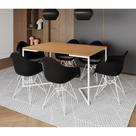 Mesa Industrial Jantar Canela 137x90cm Base V com 6 Poltronas Eames Eiffel Pretas Ferro Branco Mesa Industrial Jantar Canela 137x90cm Base V com 6 Poltronas Eames Eiffel Pretas Ferro Branco
