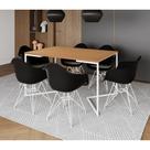 Mesa Industrial Jantar Canela 137X90Cm Base V Com 6 Poltronas Pretas Ferro Branco Canela Mesa Industrial Jantar Canela 137X90Cm Base V Com 6 Poltronas Pretas Ferro Branco Canela