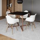 Mesa Industrial Jantar Preta Quadrada 90cm Base Cobre V com 4 Poltronas Brancas Eames Eiffel Madeira Mesa Industrial Jantar Preta Quadrada 90cm Base Cobre V com 4 Poltronas Brancas Eames Eiffel Madeira