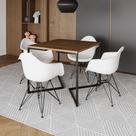 Mesa Industrial Jantar Quadrada Amêndoa 90cm Base V com 4 Poltronas Brancas Eames Eiffel Ferro Preto Mesa Industrial Jantar Quadrada Amêndoa 90cm Base V com 4 Poltronas Brancas Eames Eiffel Ferro Preto