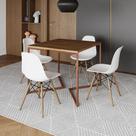 Mesa Industrial Jantar Quadrada Amêndoa 90x90cm Base Cobre V com 4 Cadeiras Eames Eiffel Brancas Mad