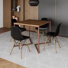 Mesa Industrial Jantar Quadrada Amêndoa 90X90Cm Base Cobre V Com 4 Cadeiras Pretas Made Amendoa
